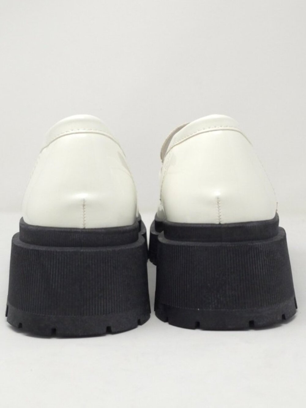 White Chunky Platform Loafers Gold Chain Lug Sole Slip On Trendy - Picture 5 of 10
